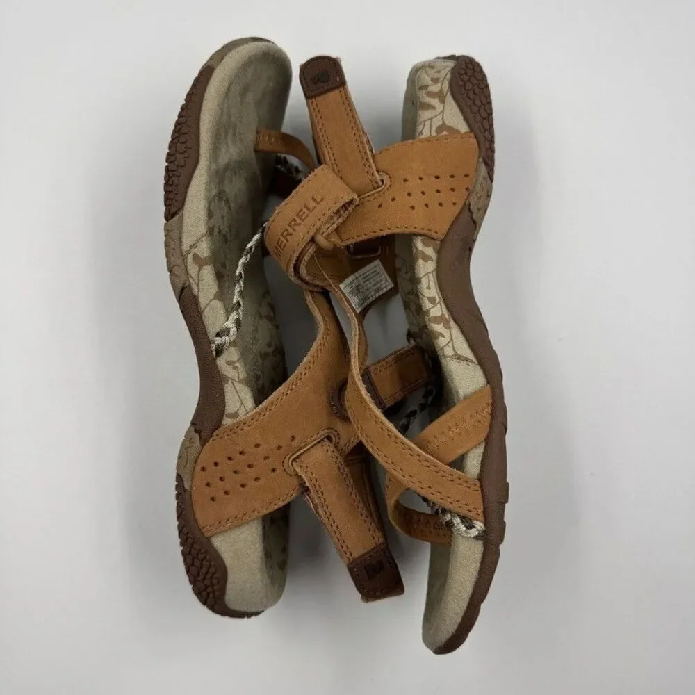 Merrell Siena Light Brown Leather Women's 6 Strappy Sandals Adjustable Slingback